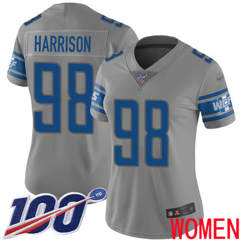 Detroit Lions Limited Gray Women Damon Harrison Jersey NFL Football #98 100th Season Inverted Legend->women nfl jersey->Women Jersey